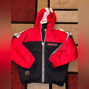 Vintage 90s New Jersey Devils Puffy Hooded NHL Hockey Starter Jacket Men's Large